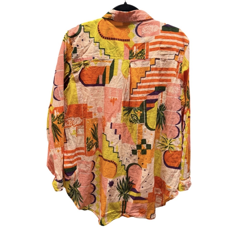 Haute Hippie Colorful Bohemian Long Sleeve Tropical Button Blouse Shirt Sz Large - Picture 2 of 5